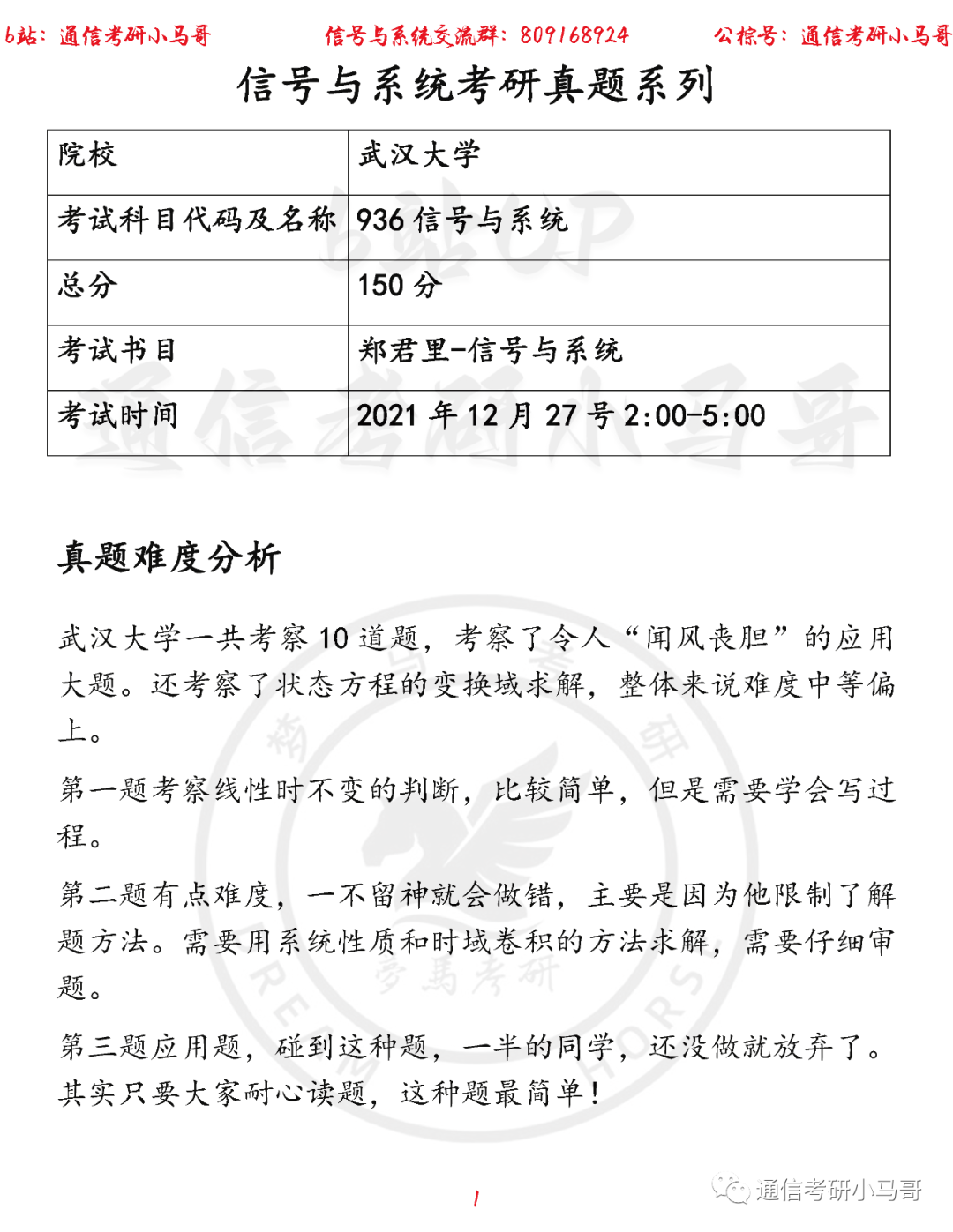 【武汉大学936】22年考研真题及解析武汉大学936-梦马考研