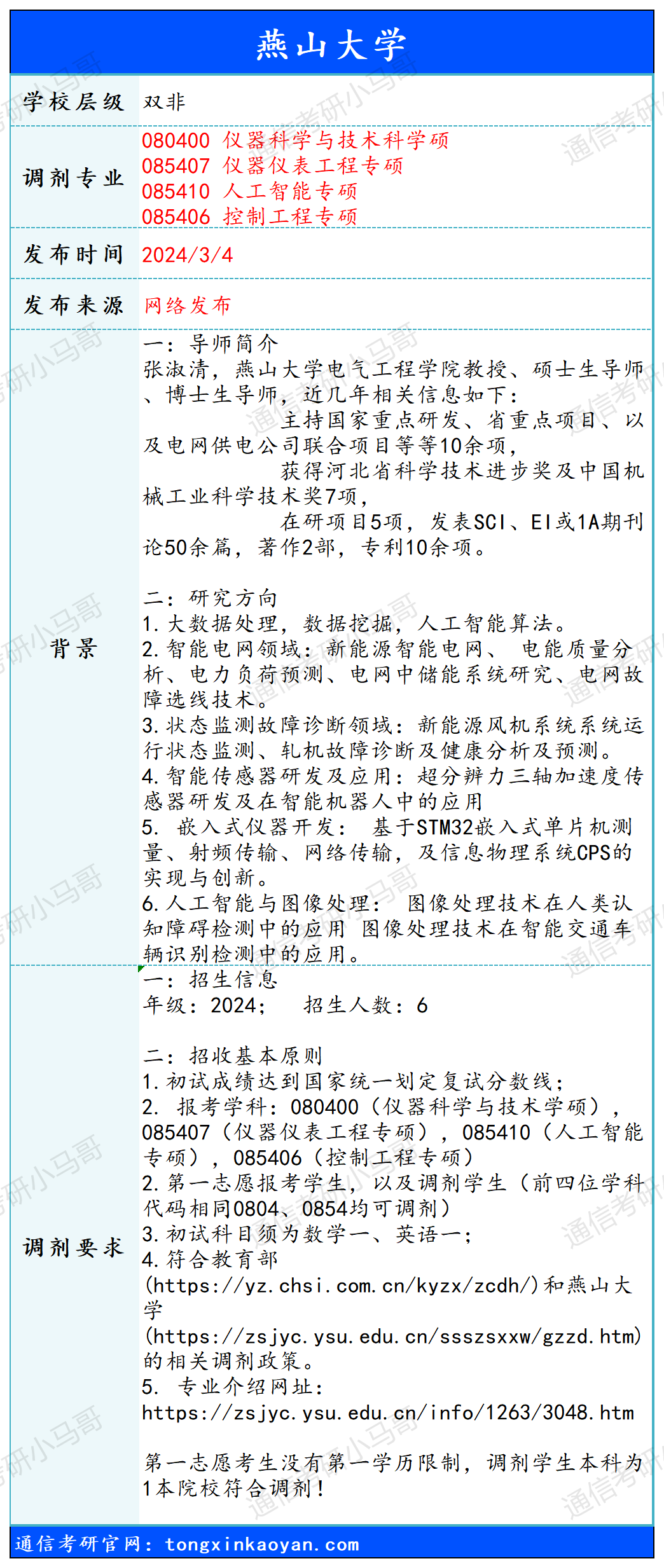 图片[1]-【240304】燕山大学—080400 仪器科学与技术学硕、085407 仪器仪表工程专硕、085410 人工智能专硕、085406 控制工程专硕-梦马考研