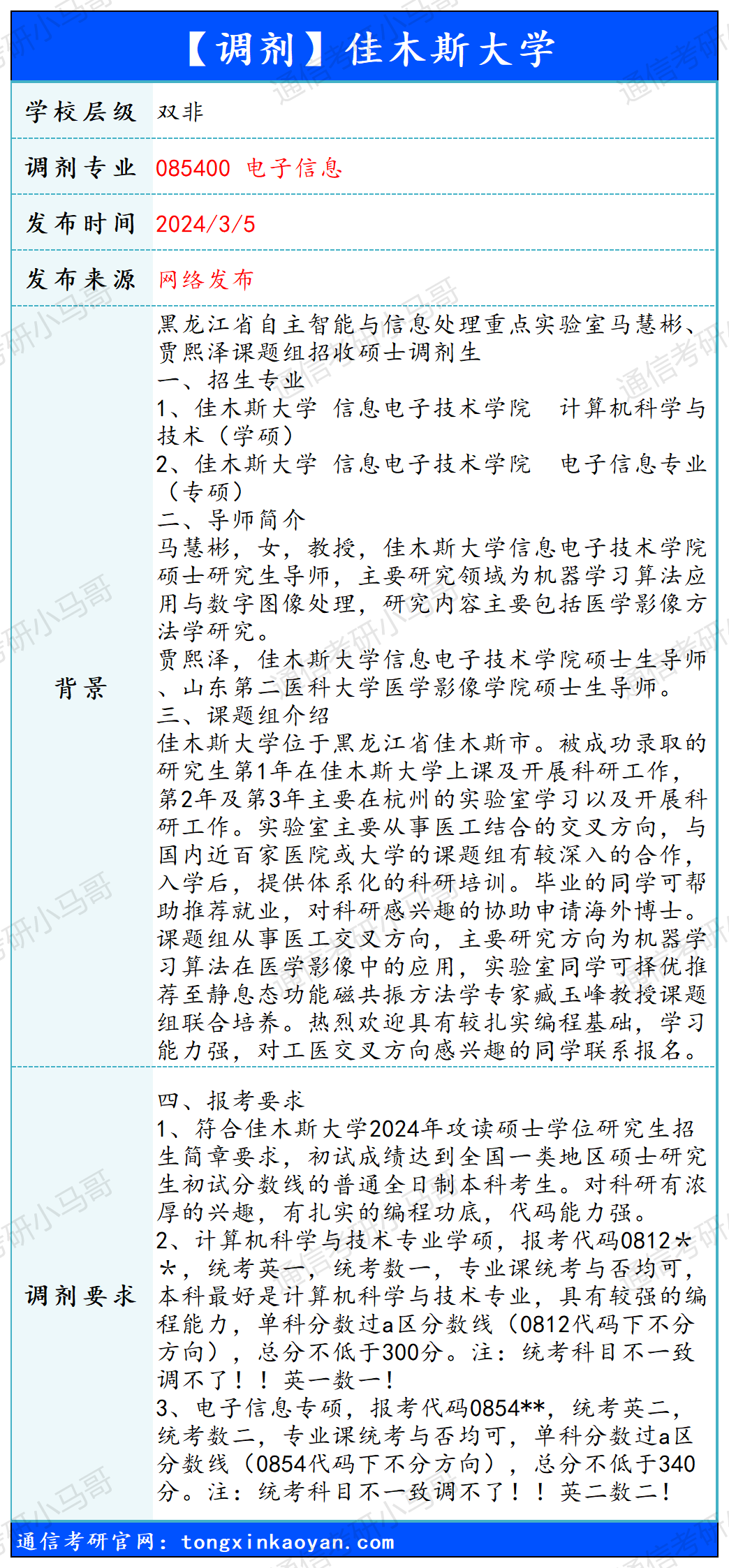 图片[1]-【240306】佳木斯大学—085400 电子信息-梦马考研