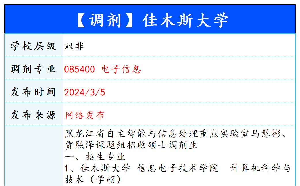 【240306】佳木斯大学—085400 电子信息-梦马考研