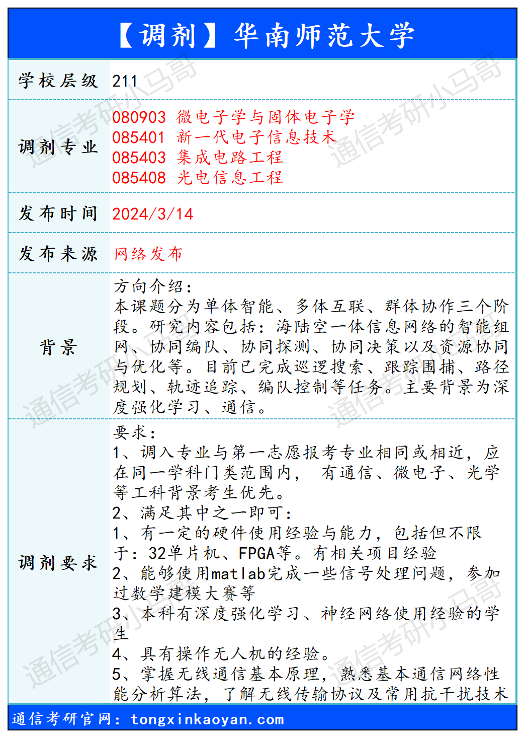 图片[1]-【240314】华南师范大学—085401 新一代电子信息技术、085403 集成电路工程-梦马考研