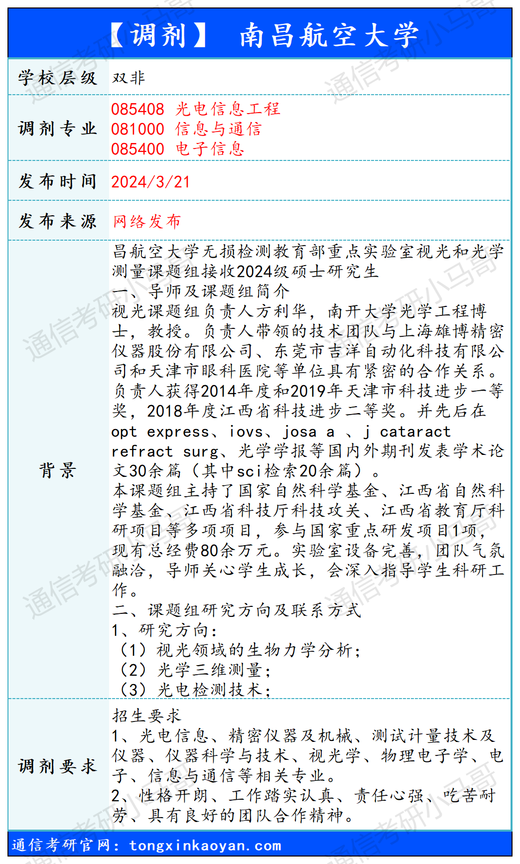 图片[1]-【240321】南昌航空大学—085408光电信息工程、081000信息与通信、085400电子信息-梦马考研